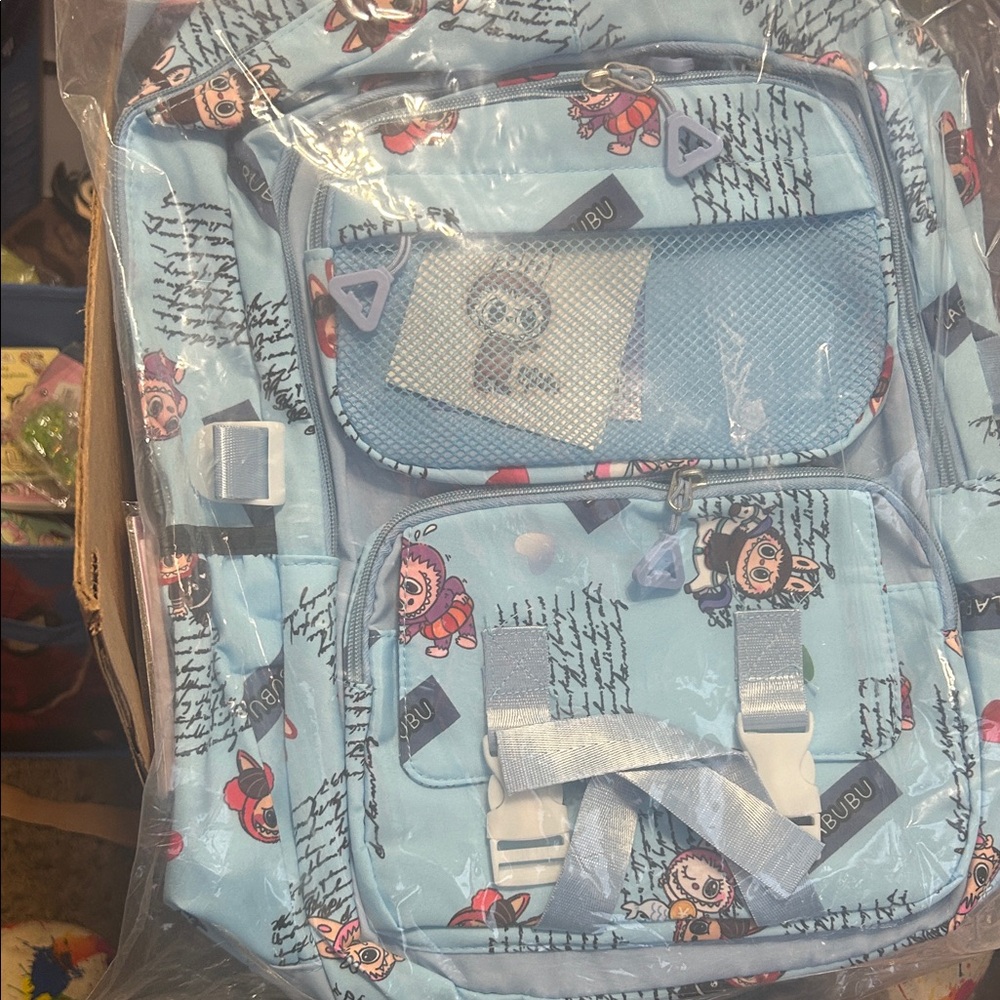 Light Blue Cartoon Print Backpack